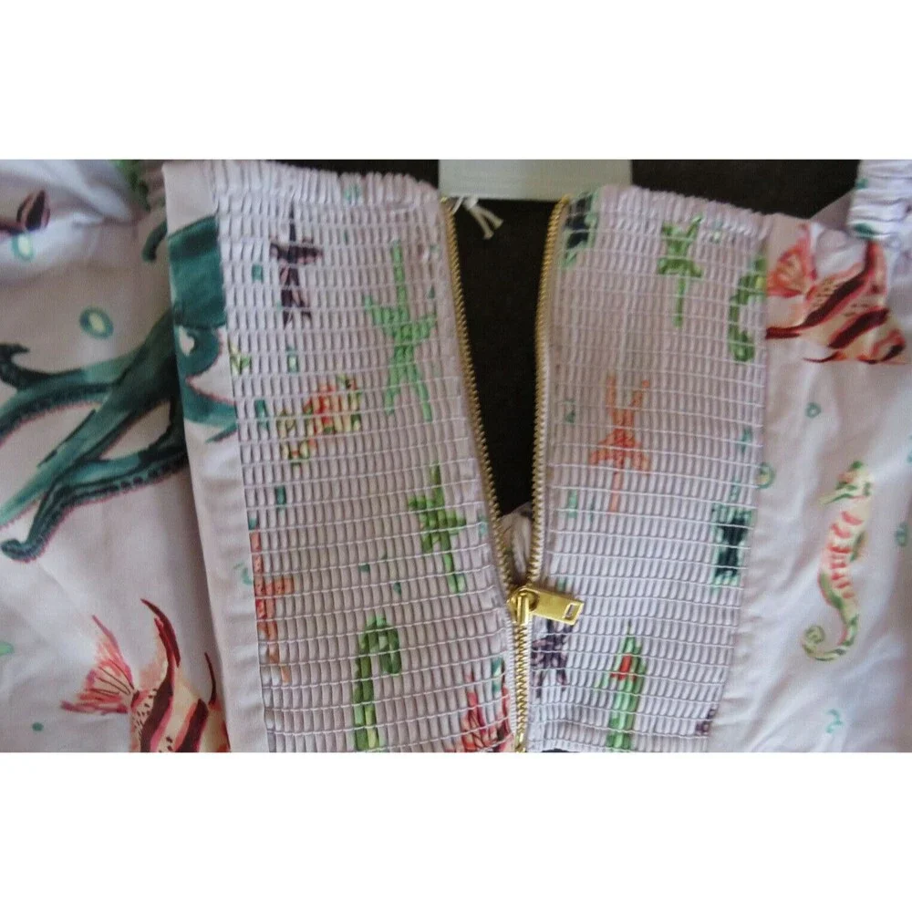 Hill House Women's The Isabella Top Sea Creatures Tie Front Smocked Back Size M